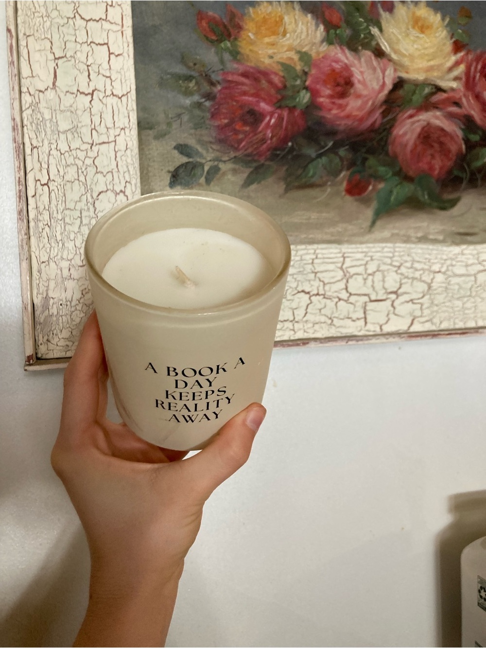 Ashland Cream Frosted Glass Candle with Black Text